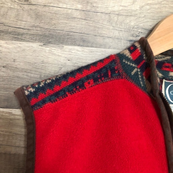 Orly Cottagecore Cabincore Red Fleece Fair Isle Vest Large - Picture 3 of 11